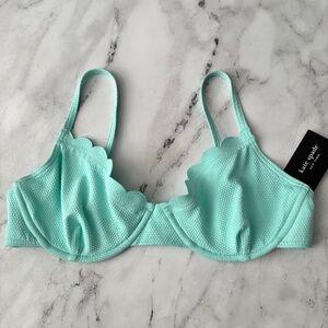 Kate Spade Nwt Low Tide Aqua Pique Solids Underwire Scalloped Swim Bikini Top